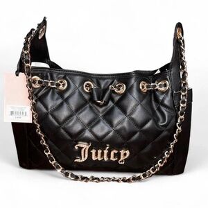 Juicy Couture Black Quilted Hobo Bag with Gold Chain